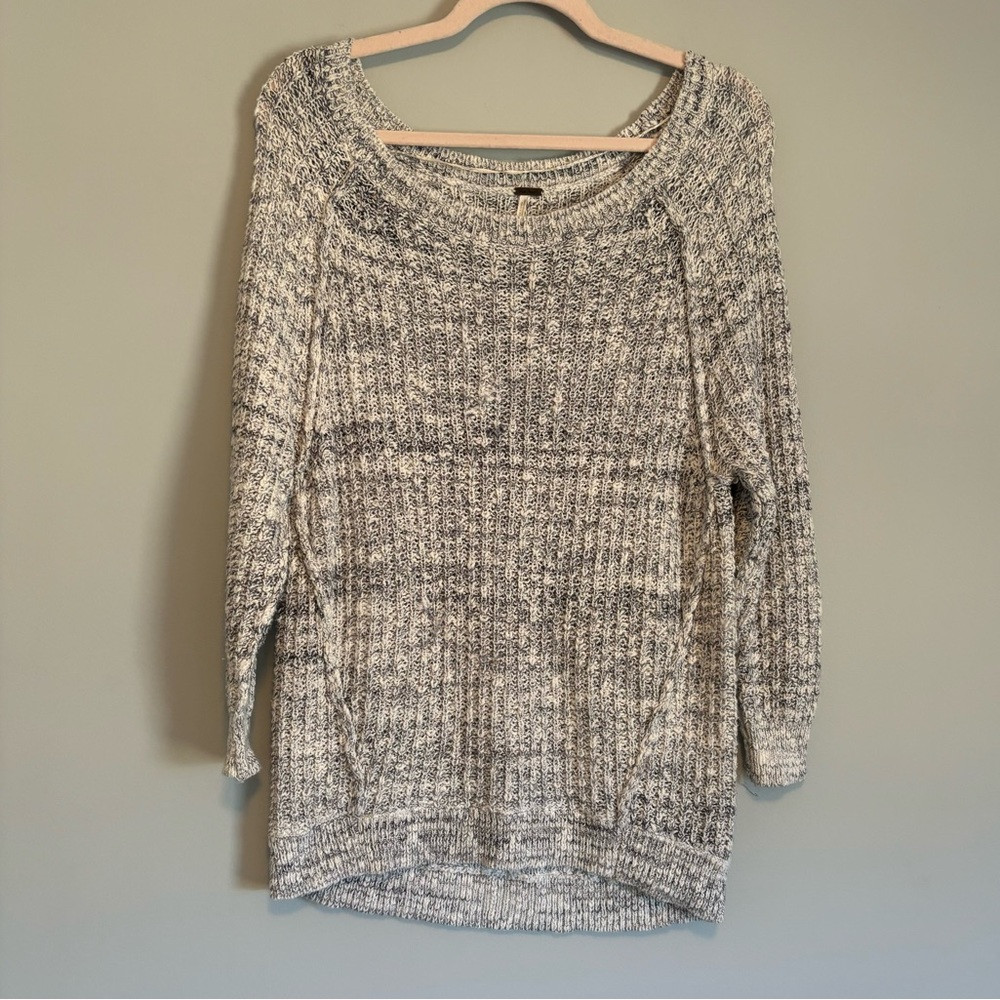 Free People Gray Ribbed Long Sleeve Sweater Size Medium